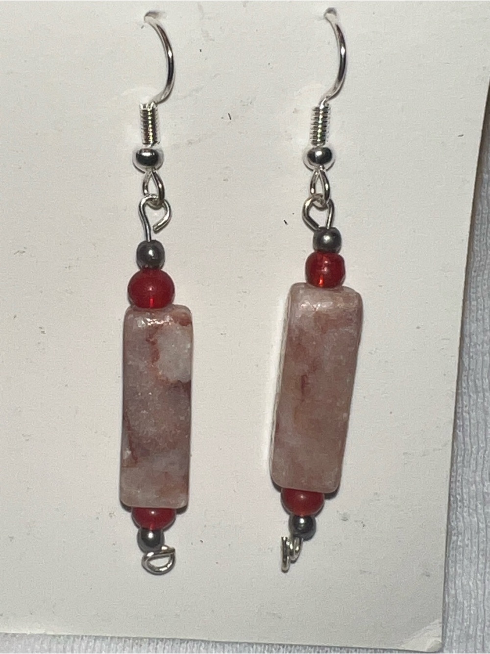 Dainty Pink-Red Rectangular Stone Drop Earrings